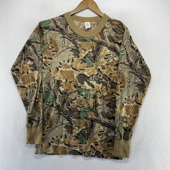 Vintage Camo Shirt Men's Medium Brown Green Advantage made In USA Blank 90s Crew - Picture 2 of 10
